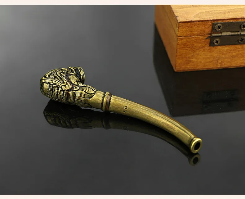 Antique dragon head brass tobacco bag handicraft decoration silver-plated long pipe men's curved dry smoke multi-style | Дом и сад