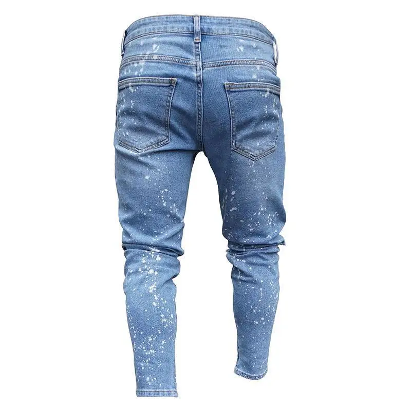 

2021 Fashion Sweatpants Man Pants Jeans Men printing Jeans Vintage Destroyed Ripped Elastic Zipper Jeans Pants Hip Hop Jeans 3XL