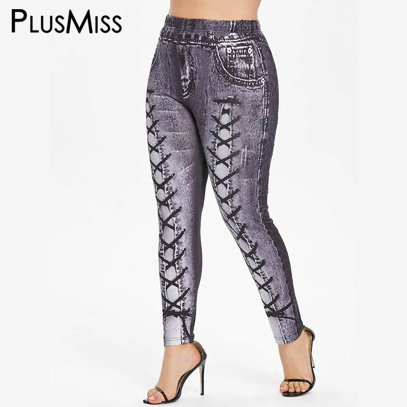 PlusMiss размера плюс 5XL 3D Джинсы Леггинсы с принтом из мультфильма Для женщин