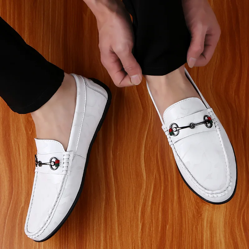 Loafers New Casual Men Shoes Black White Slip-On Lazy Light Breathable Boat Fashion Metal Driving Soft Moccasins | Обувь