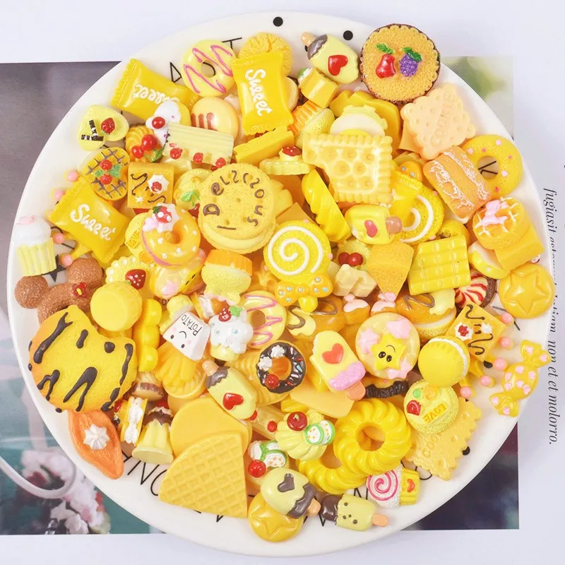 Yellow Mix 10 шт./лот мини конфеты шоколад Еда милые единороги, из смолы, в форме продуктов питания Flatback кабошоны для телефона деко Скрапбукинг DIY ремесла - Цвет: Yellow Mix