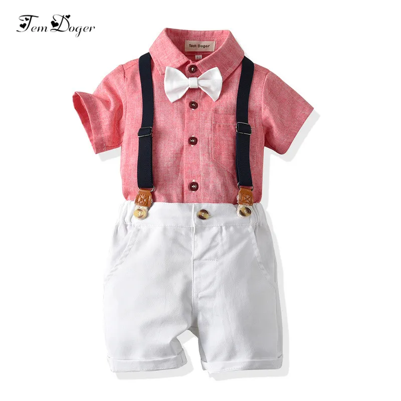 

Tem Doger Boy Clothing Sets Summer Kids Boy Clothes Children's Suit Short Sleeve Tops+Overalls 2PCS Outfits Toddler Boys Costume