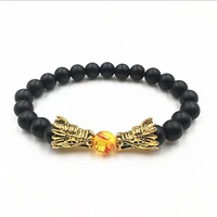 new 8mm manwomen black natural stone double dragon heads design ball beads balance bracelet lava yoga reiki prayer bracelet q6