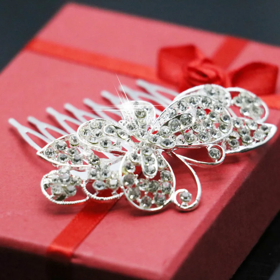 Цветочная шпилька для волос со стразами в форме бабочки гребень с листьями