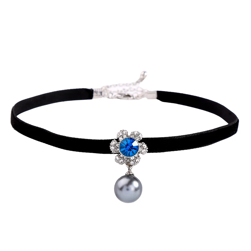 Роскошные Синие хрустальные серьги с цветами бархатная полоска колье имитация