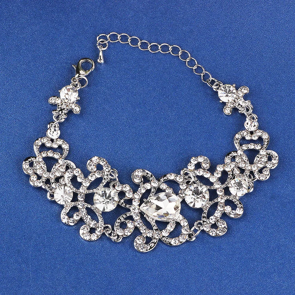 Свадебные украшения посеребренные браслеты и обручи с прозрачными кристаллами