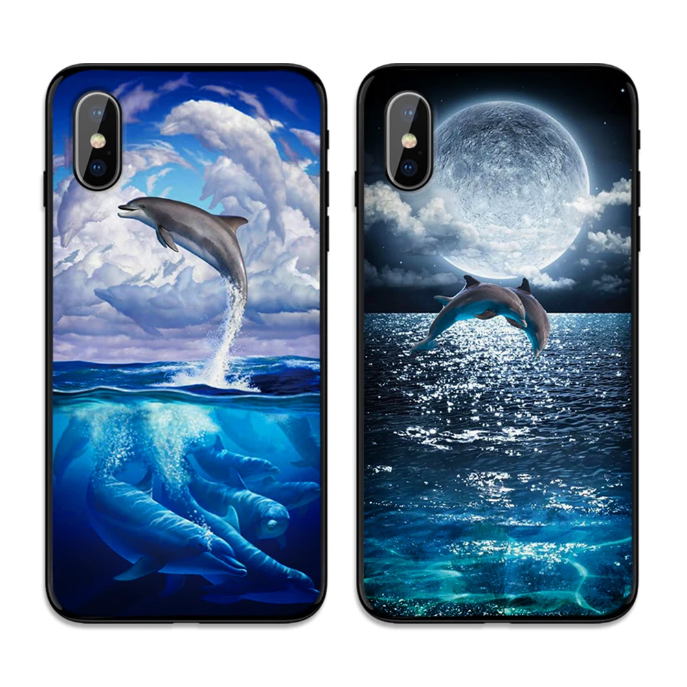 Синее Море дельфины мягкая термополиуретановая крышка-чехол для Apple iPhone 6 6S 7 8 Plus 5