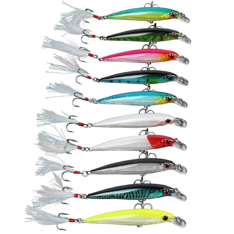

Minnow Fishing Lure Swim Hard Bait 9cm 8g 10 Colors Can Choose Artificial Plastic Feather wobbler Bait Crankbait Fishing Tackle