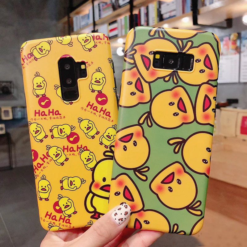 3pcs Sam S9plus yellow Duck Case Cute Soft cover For Samsung Galaxy S8 S8plus Note9 note8 Cartoon case + airbag stander+strap |