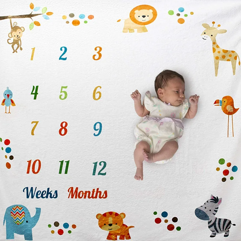 

2019 Baby Milestone Blanket Monthly Growth Blankets Newborns Infant Animal Lion Background Cloth Photography Props Gift