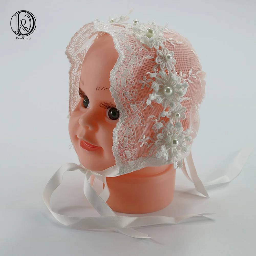 2 шт./лот кружевная шляпка ручной работы для маленьких девочек с жемчужными