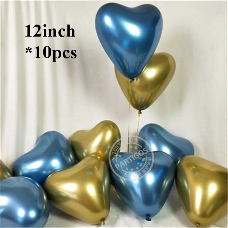 mixed blue gold 10 дюймов 10 шт хромированные шары сердце шары металлические латексные гелиевые шары Globos День Рождения декорации на свадьбу, вечеринку украшения - Цвет: mixed blue gold