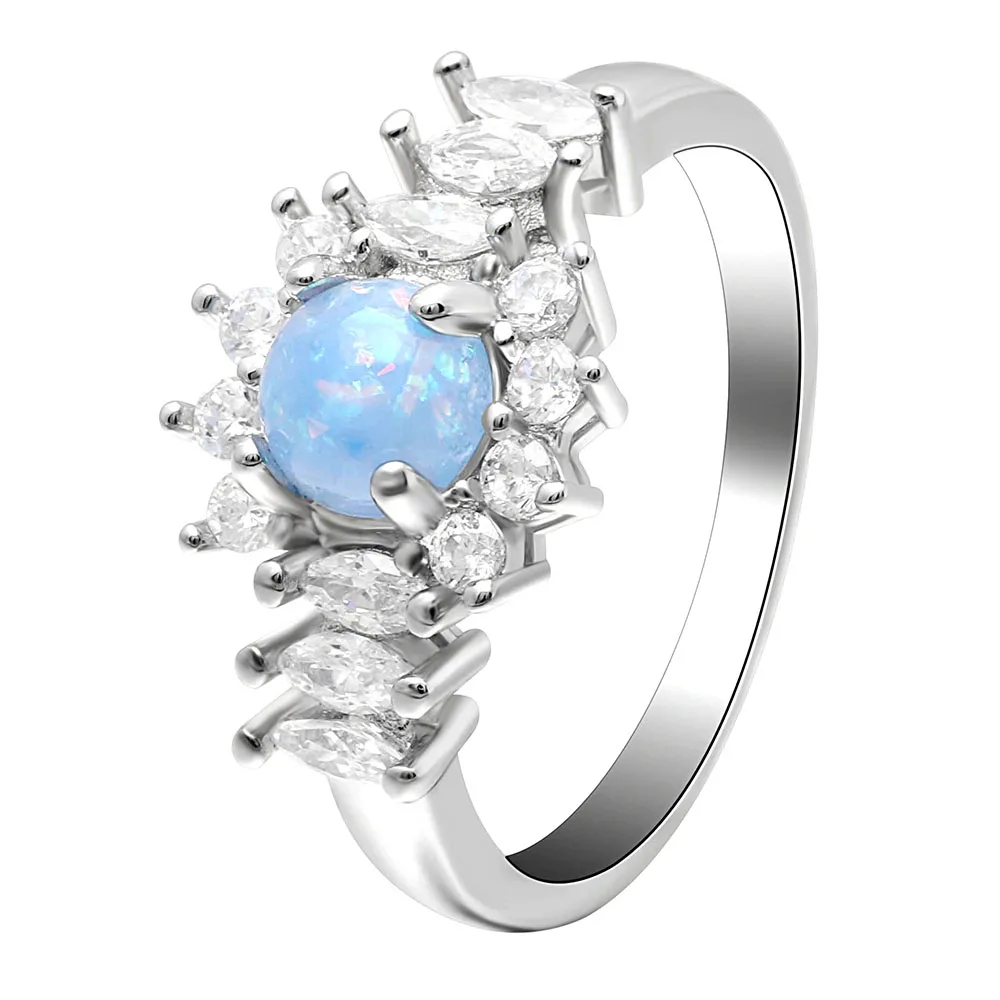 Hainon серебряный цвет роскошный цветок женское кольцо на палец синий огненный опал