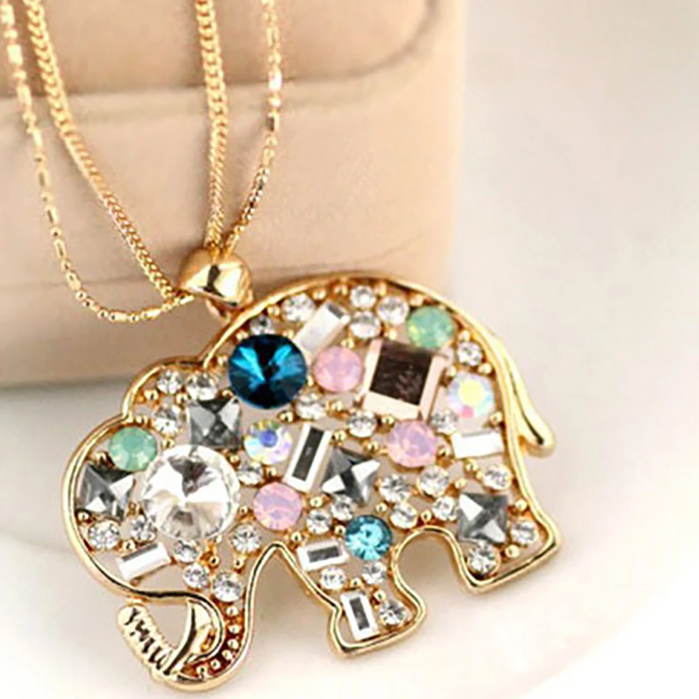 Разноцветные стразы ожерелье со слоном длинная цепочка вечерние украшения