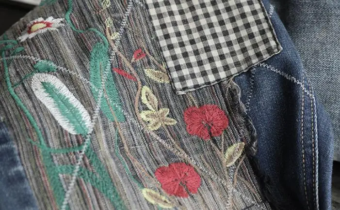 

National style retro Embroidered flowers Jeans woman Washed hole Patch Denim Harem pants female casual trousers p1237