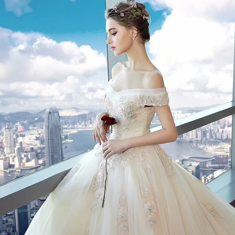 Robe De Mariee размера плюс винтажное кружевное свадебное платье цвета шампанского с рукавами-крылышками и жемчужинами роскошное свадебное платье