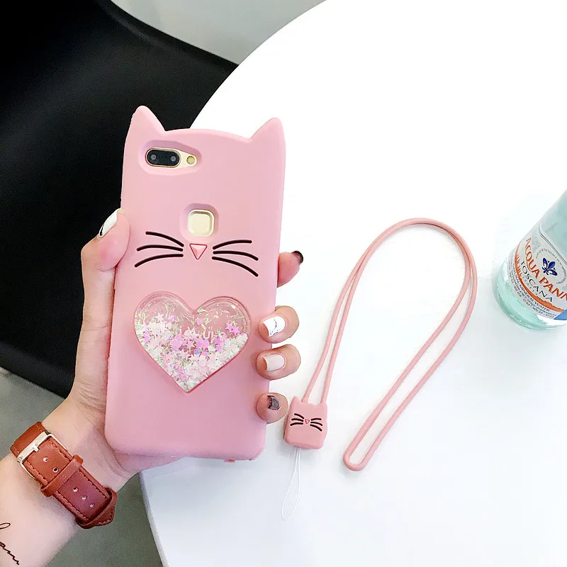 Cute cat pattern Heart shaped quicksand soft tpu silicone case for iphone 5 6 7 8 plus X Xs max Xr coque glitter shining cover |