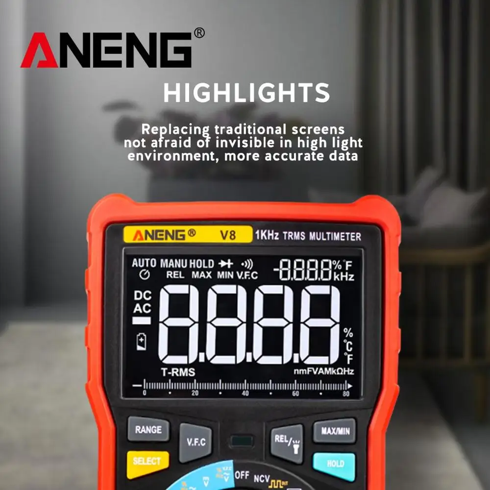 ANENG V8 Цифровой мультиметр Профессиональный 8000 отсчетов истинный RMS Транзистор