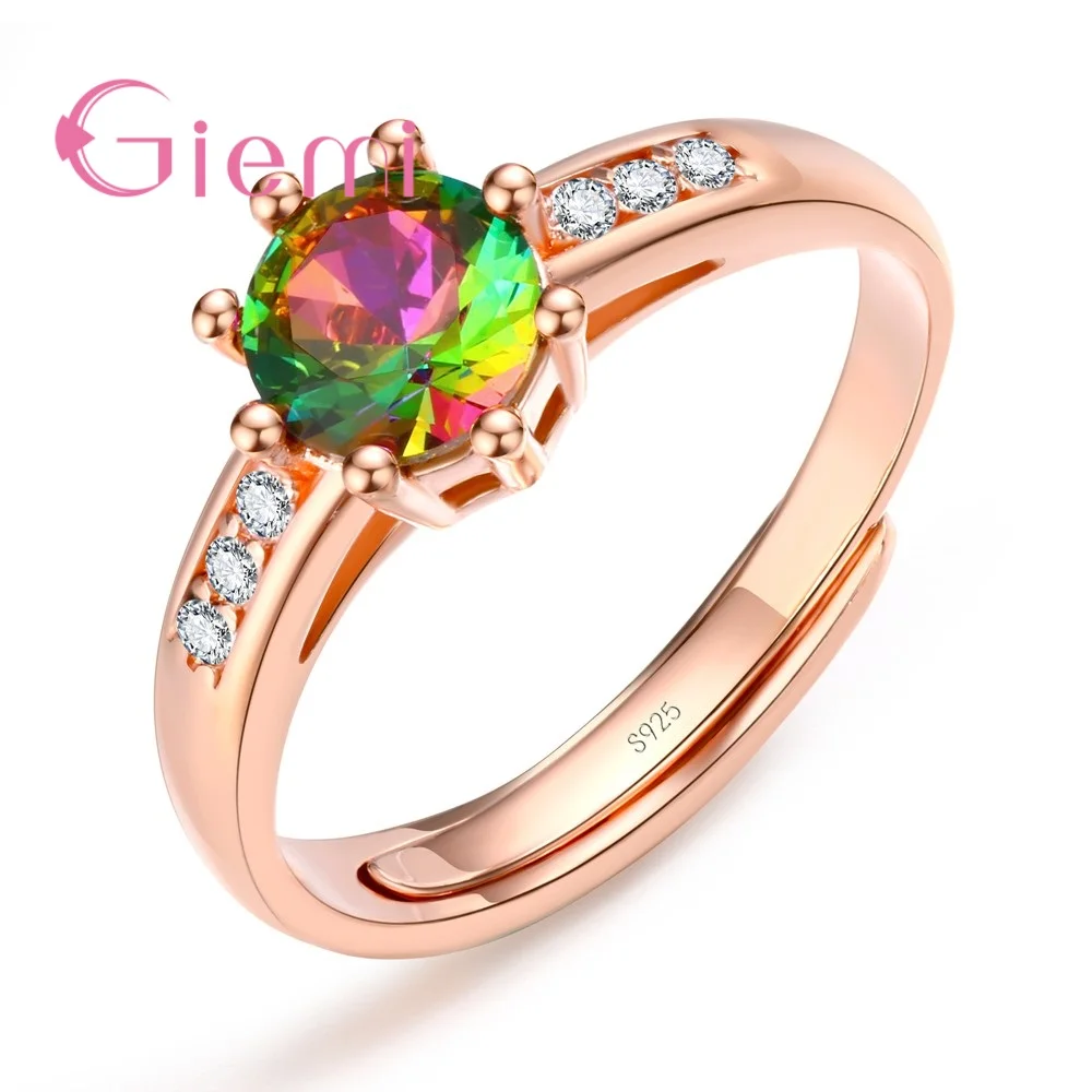 

Fashion Luxury Elegant Charming Design 925 Sterling Silver Multicolor Cubic Zirconia Open Ring For Women Special Gift