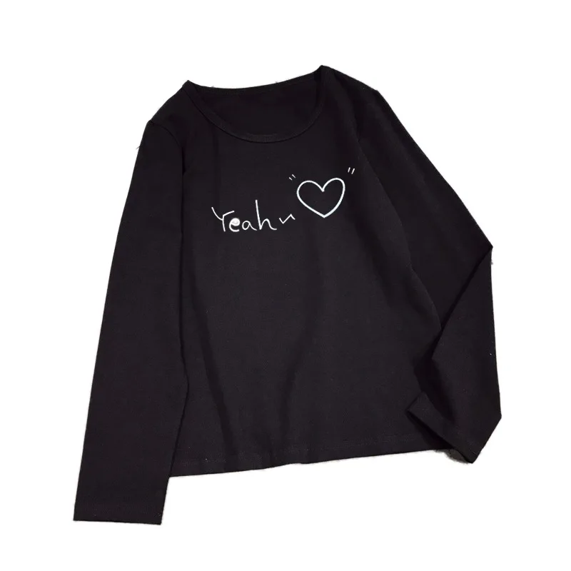 Женские базовые футболки черные/белые топы с длинными рукавами и принтом