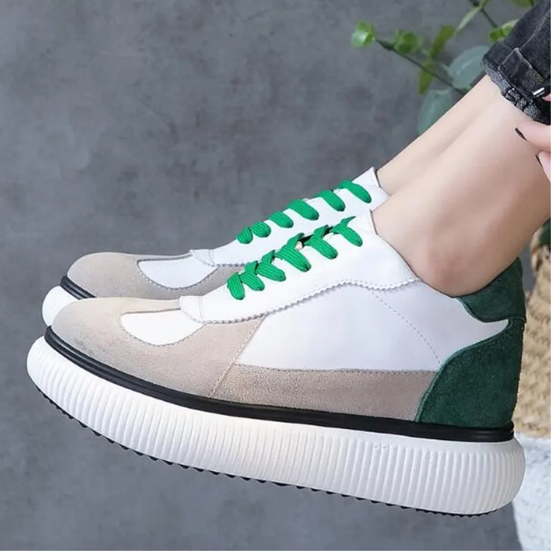 

2020 New Spell Color Splice Women Sneakers Casual Shoes Korean Platform Shoes Genuine Leather Shoes Casual Fashion Shoes Sneaker