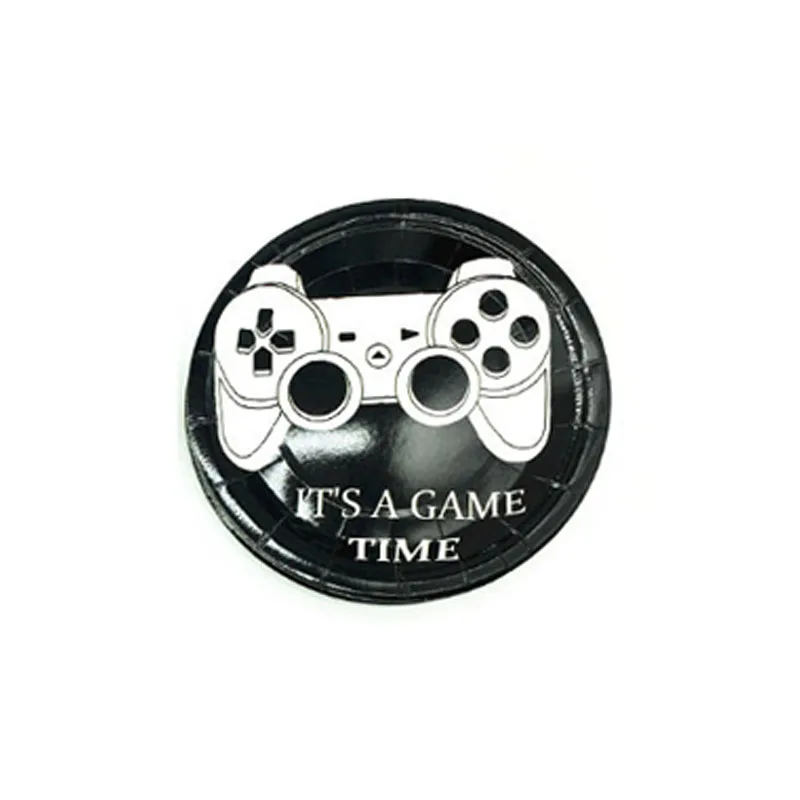 9inch plate 16pcs Вечерние одноразовые тарелки с изображением черной игровой тематики на день рождения, Бумажные Соломенные вечерние столовые приборы на 16 человек - Цвет: 9inch plate 16pcs