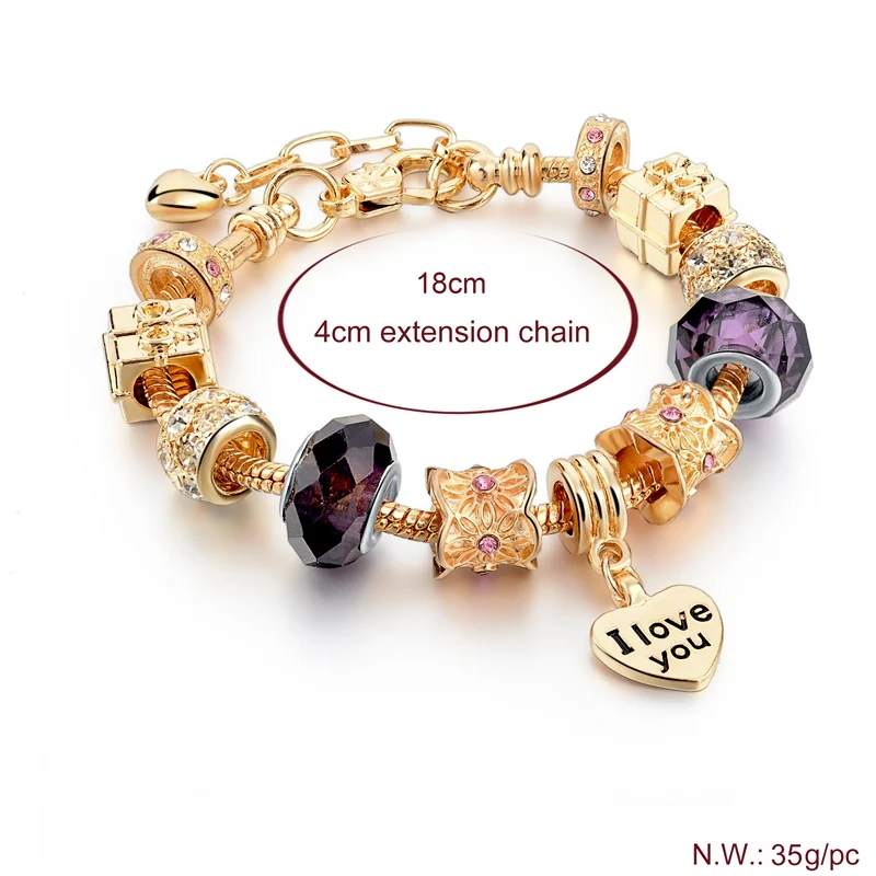 Szelam подарок! Браслеты из золотой цепи для женщин Femme Crystal Heart Love Charm браслеты
