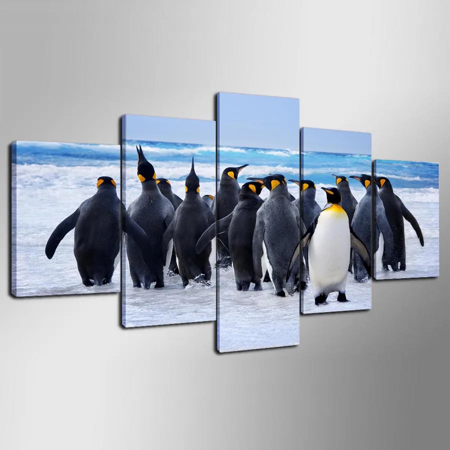 5 шт. Картина на холсте с изображением пингвина современная картина животных