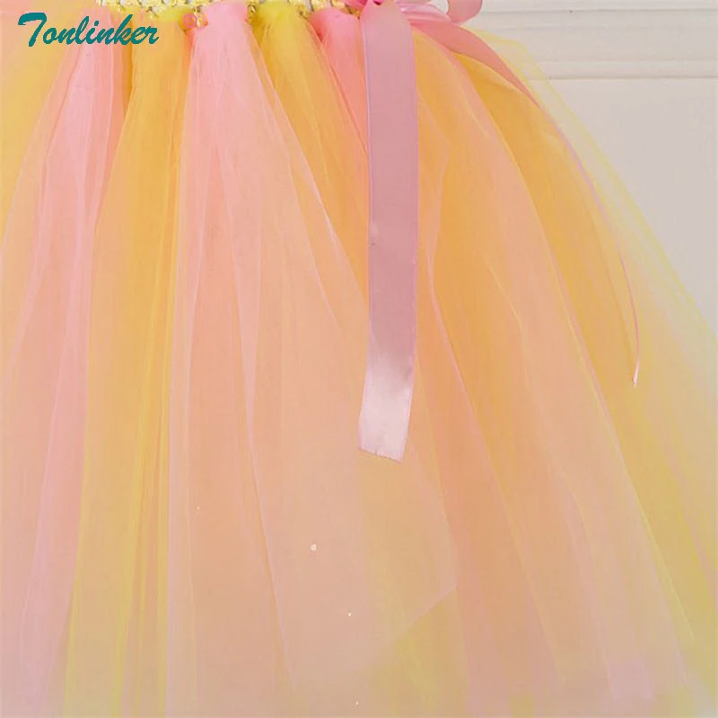 

Tonlinker New Girl Princess Party Dresses Kids Rainbow Baby Girls Clothes Unicorn Hair Hoop Formal Tutu Dresses Yellow 2018