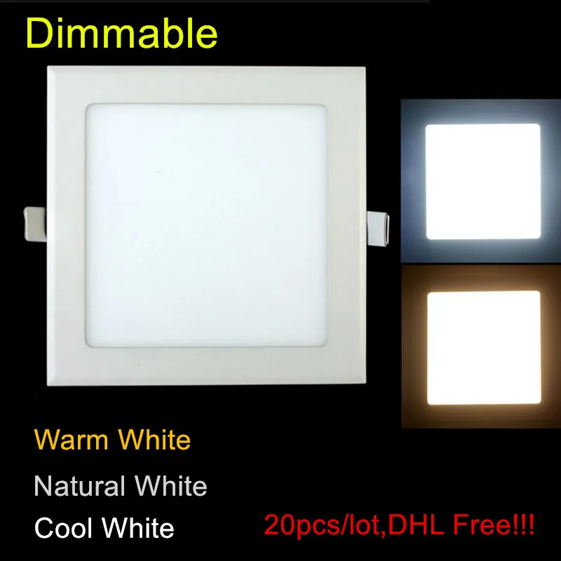

20pcs/lot Dimmable Ultra thin 3W/4W/ 6W / 9W / 12W / 15W/ 25W LED Ceiling Recessed Grid Downlight / Slim Square Panel Light
