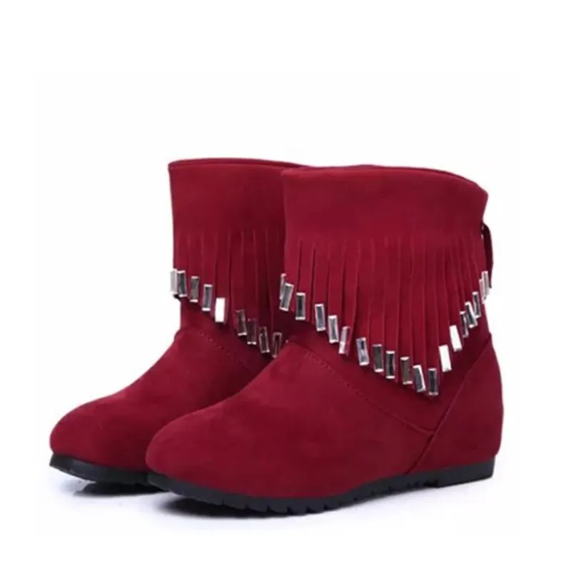 Female Autumn Short Boots Height Increasing Round Toe Fringe PU Leather Martin for Women Spring | Обувь