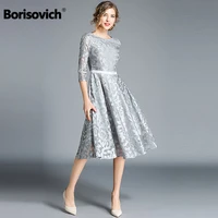 borisovich women casual dress new brand 2018 autumn fashion hollow out lace big swing elegant ladies evening party dresses m843