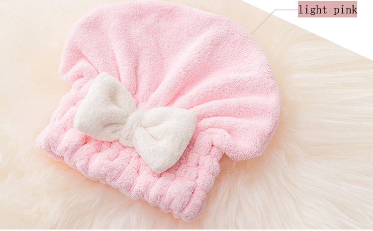 light Pink Супер быстросохнущее полотенце для волос банная шапочка для душа сильное впитывающее полотенце вязаная шляпа с бантом семь цветов - Цвет: light Pink