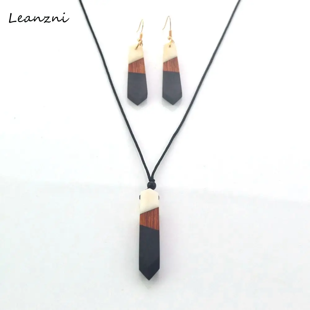 Колье Leanzni из древесины и смолы черно белое модное украшение вязаная веревка|fashion