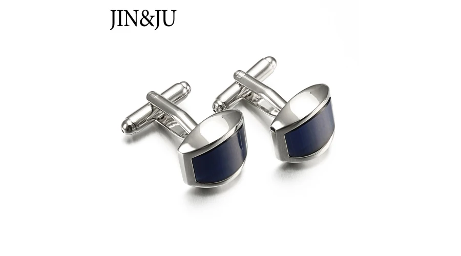 JIN& JU, темно-синие опаловые запонки для мужчин, модные, высокое качество, дуги, кошачий глаз, камень, запонки, мужская рубашка, запонки, Gemelos