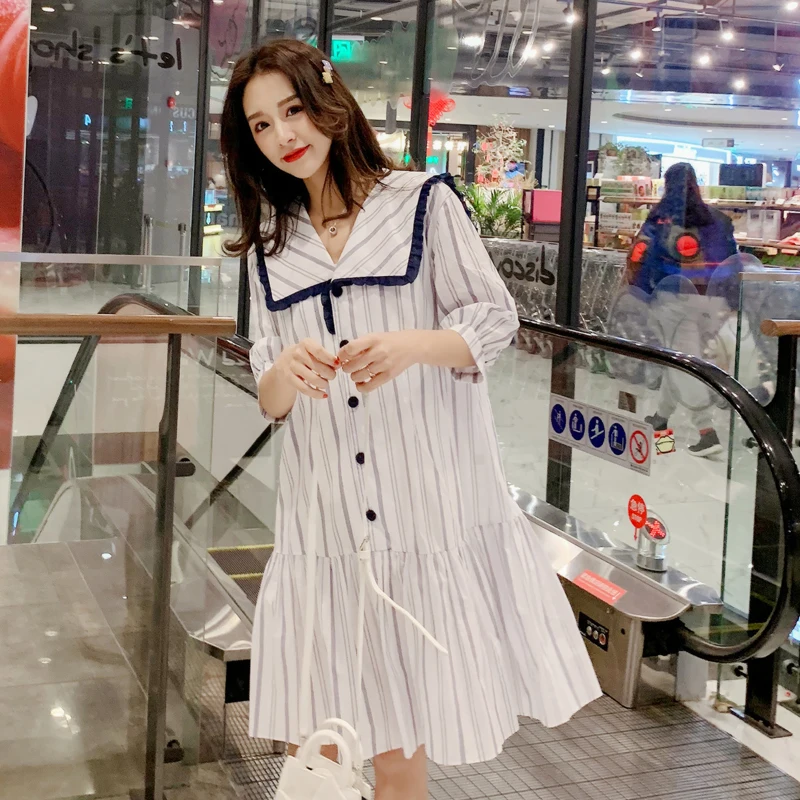 2019 Новое Брендовое летнее платье для беременных женское милое Полосатое