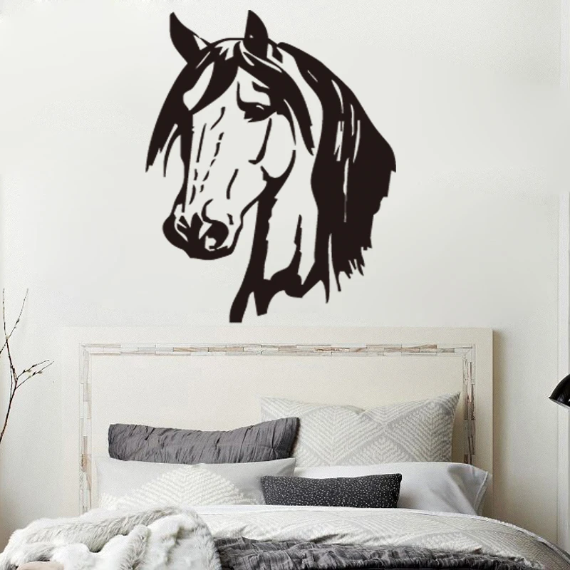 ZN черный и белый стиль голова лошади большая настенная художественная Наклейка