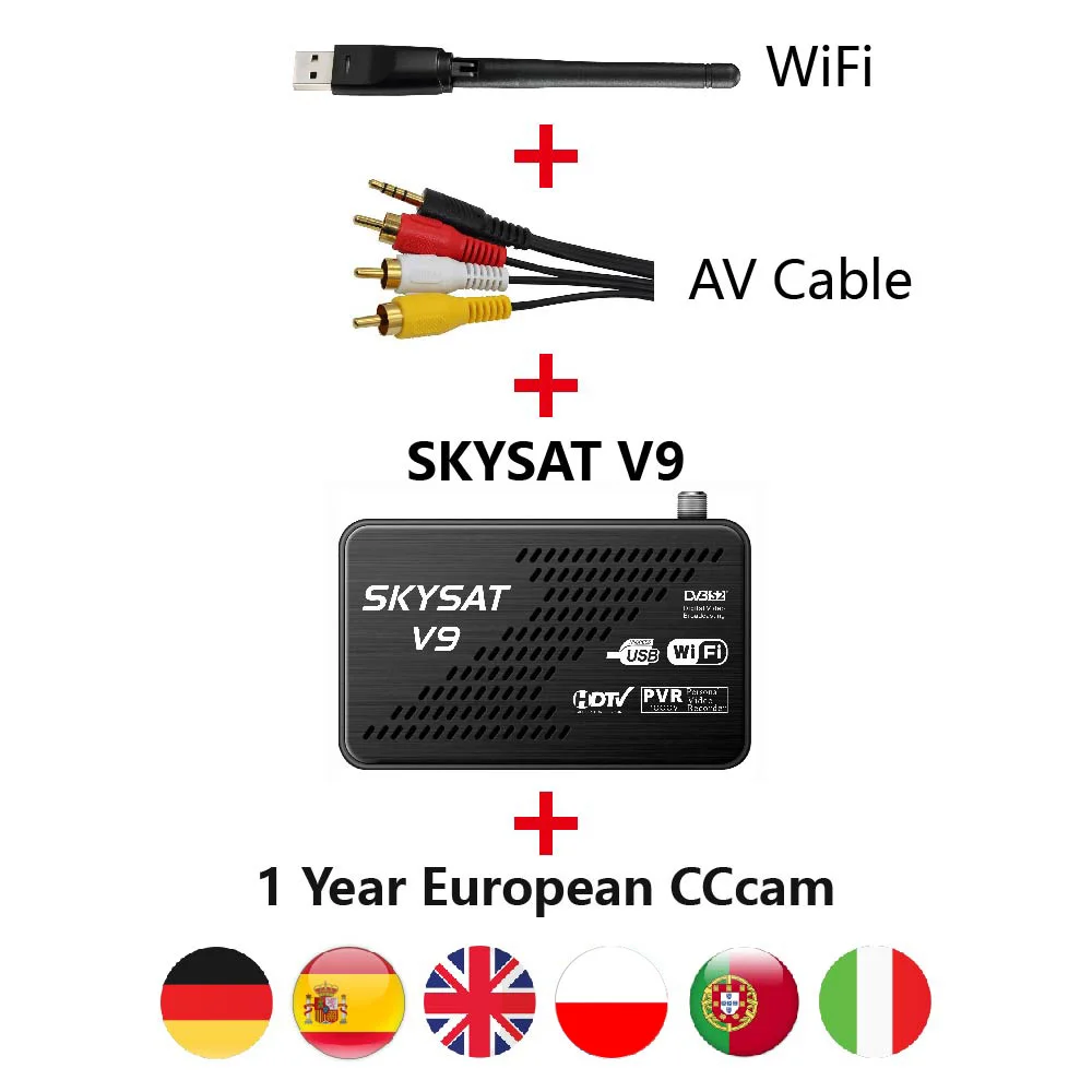 V9 AV WIFI Мини DVB-S2 приемник SKYSAT V9 с CS CCCamd для Европы Германия Испании Великобритании Поддержка Wi-Fi 3g Powervu Biss Youtube - Цвет: V9 AV WIFI