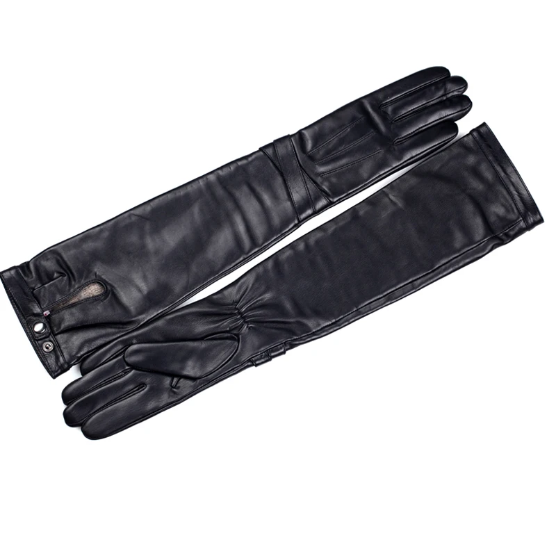 Женские длинные кожаные перчатки на пуговицах из натуральной кожи|long leather