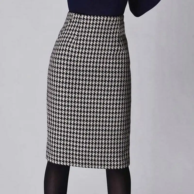 

Fashion Women Spring Autumn Winter Houndstooth Skirt Female Slim Fit Formal Skirt Ladies High Waist Pencil Skirt Skirts Women
