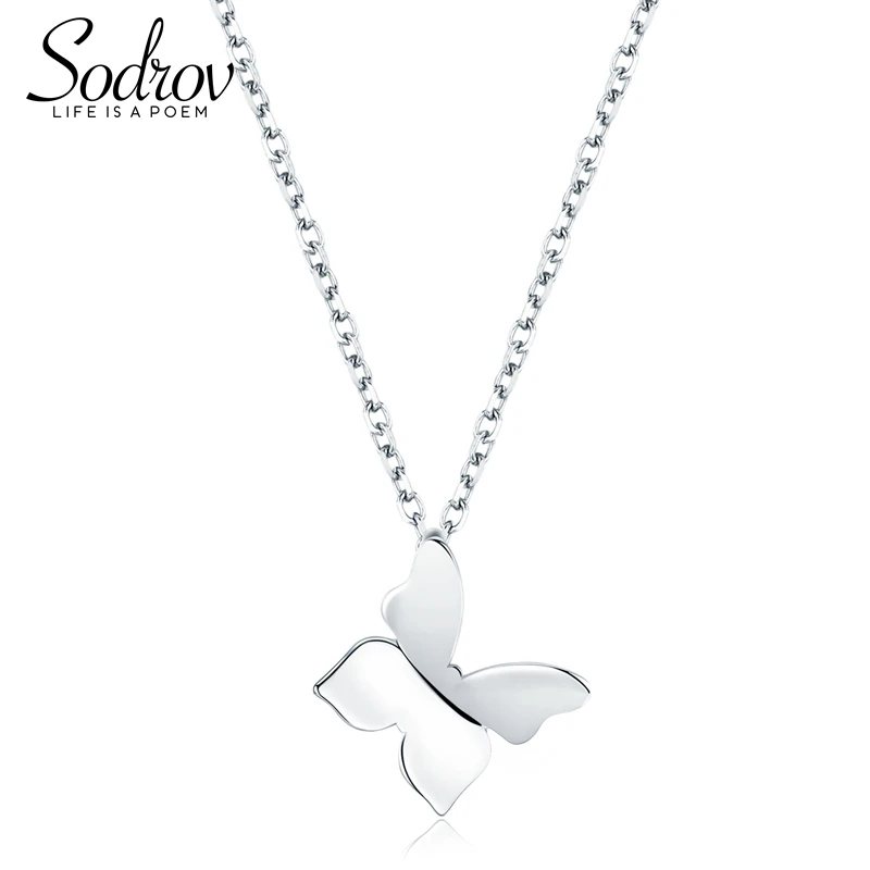 

Sodrov Jewelry Pendant Necklace 925 Sterling Silver Simple Butterfly Ladies Link Chain Women