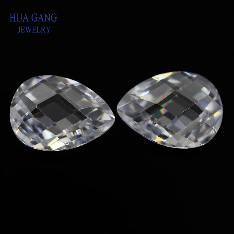 Белый камень CZ форма груши двойные шахматные искусственные камни кубический
