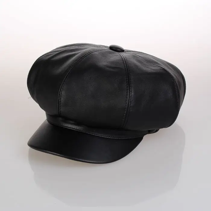 Подлинная первый слой овечья кожа женщина черный Газетчик шляпа художника кепки