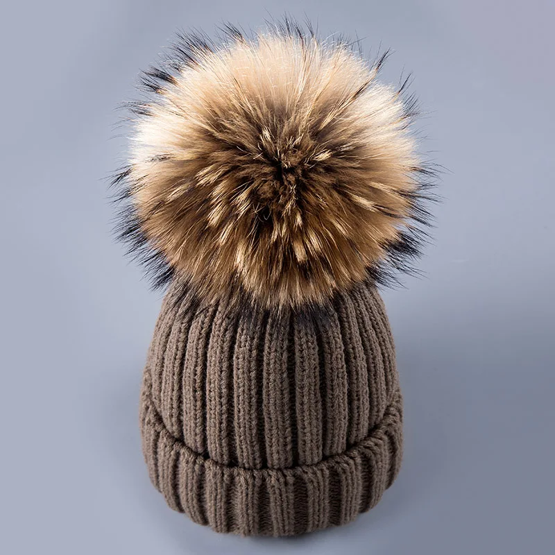 Зимняя женская шапка с помпонами, вязаная шапка Skullies Beanies, Толстая теплая зимняя шапка Beanies, меховая шапка с помпонами, зимний подарок для женщин - Цвет: Brown