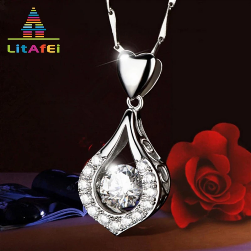 Капли воды ожерелье в виде сердца 2 цвета красный/прозрачный CZ Jewelry Мода стиль
