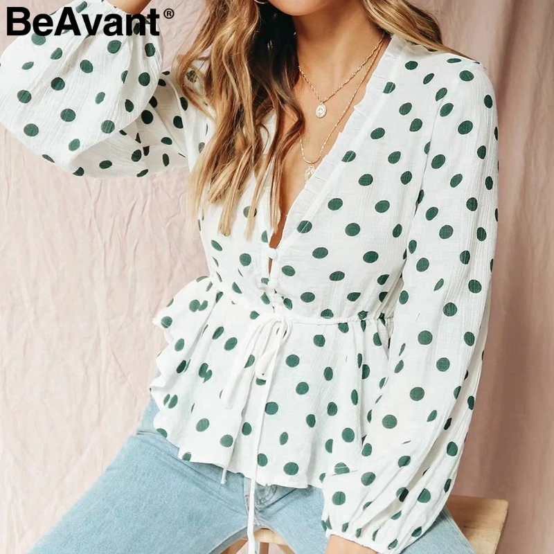 BeAvant/Винтажные женские блузки в горошек и топы с v-образным вырезом пуговицами