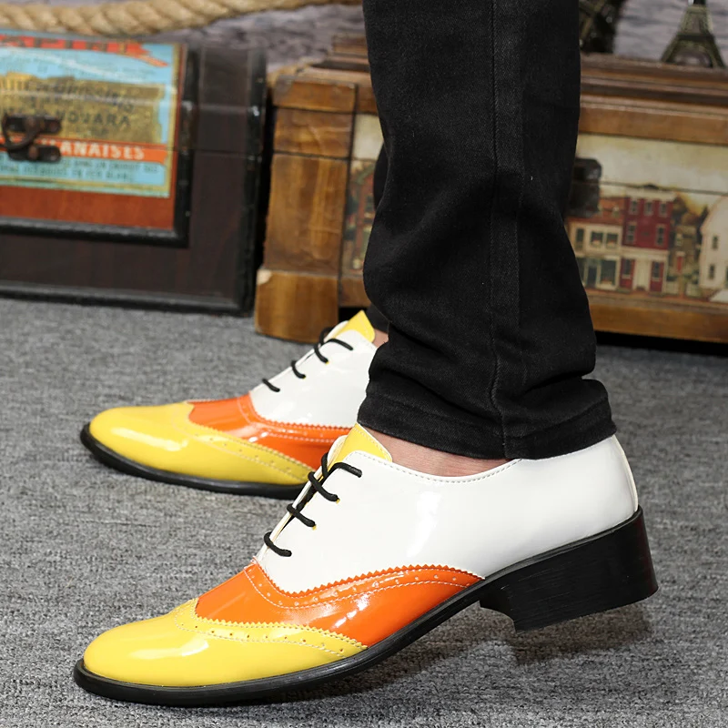 Brockden Men Shoes Carved Summer Casual Fashion Commercial Flats Breathable Pointed Toe Japanned Leather | Обувь