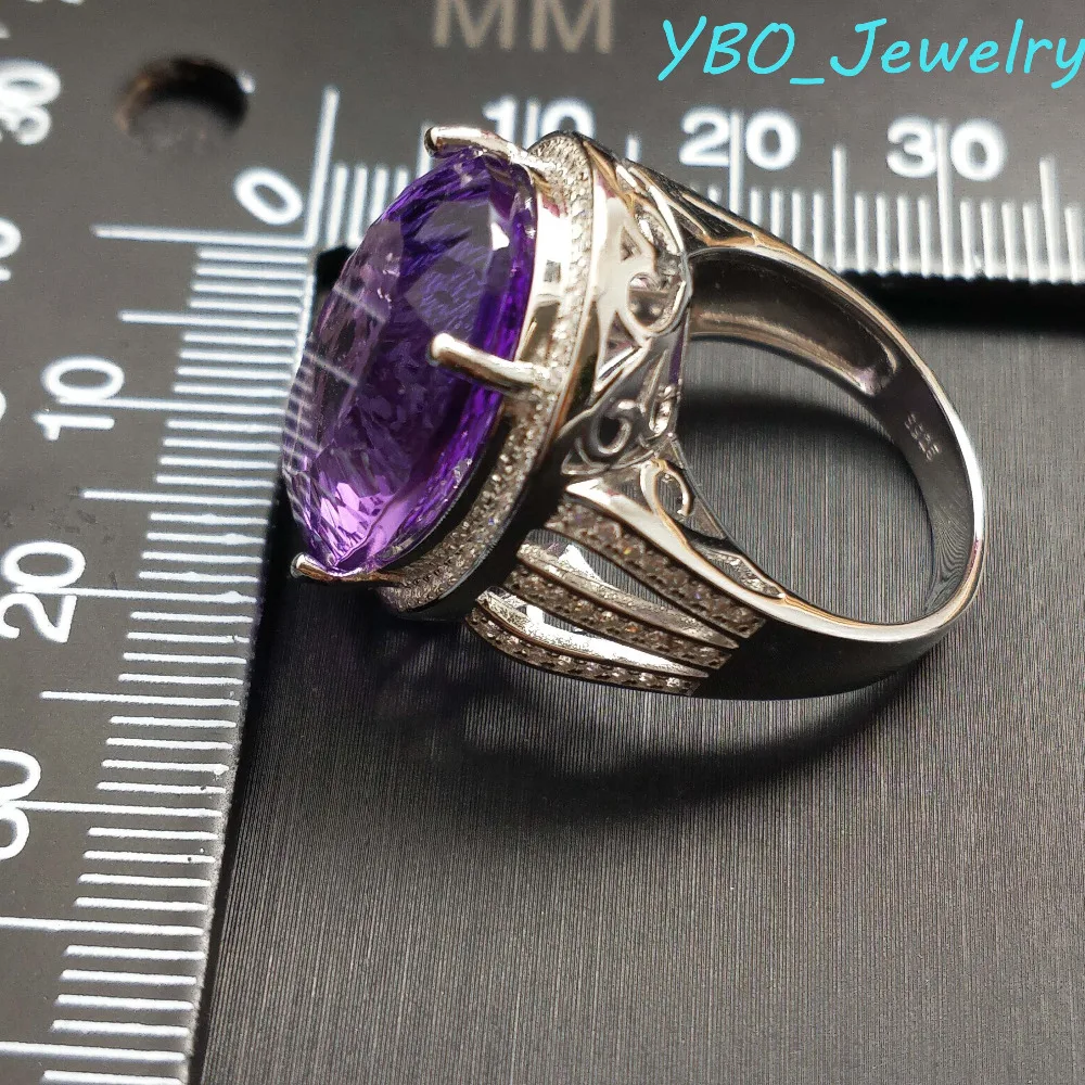 YBO-новые модные вечерние кольцо натуральный Южноафриканский Аметист 19.5ct овал 15*20 мм 925 стерлингового серебра с 18k золото женское кольцо