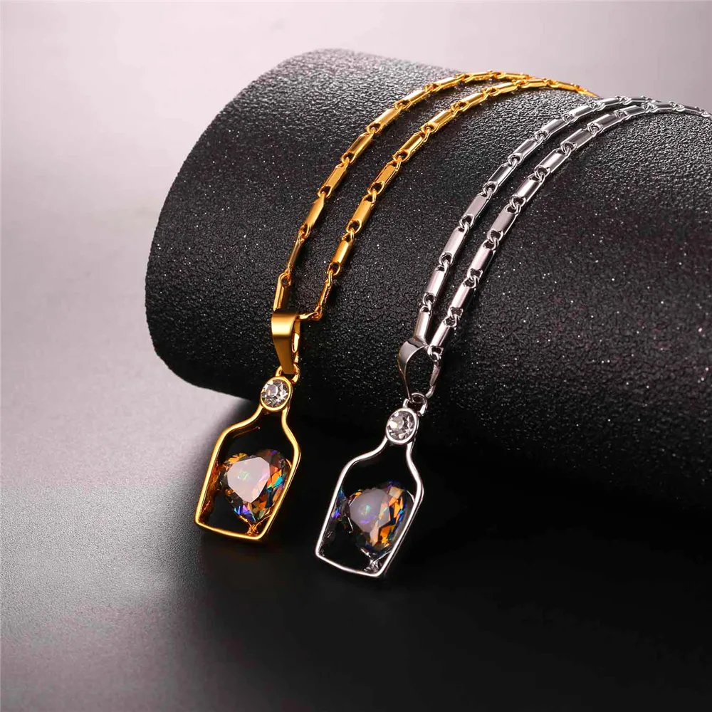 Золотой/Серебряный Цвет кубический цирконий Дрифтинг Бутылка цепь и кулон