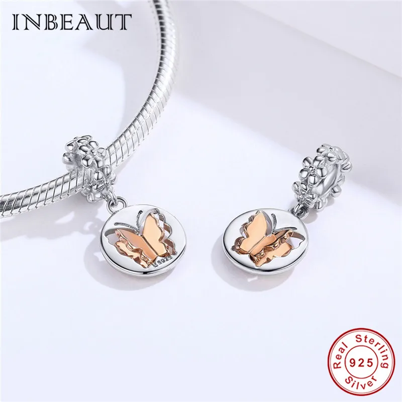Шармы бабочки INBEAUT из серебра 100% пробы подходят для браслетов бренда розовое